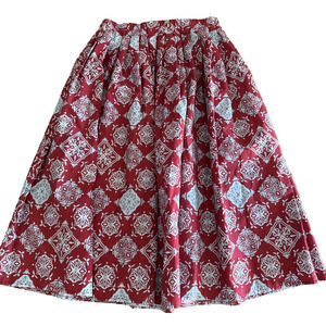 VICOLO Italy Midi Knee Length Full Pleat Skirts Red Blue Geo Patten Elastic